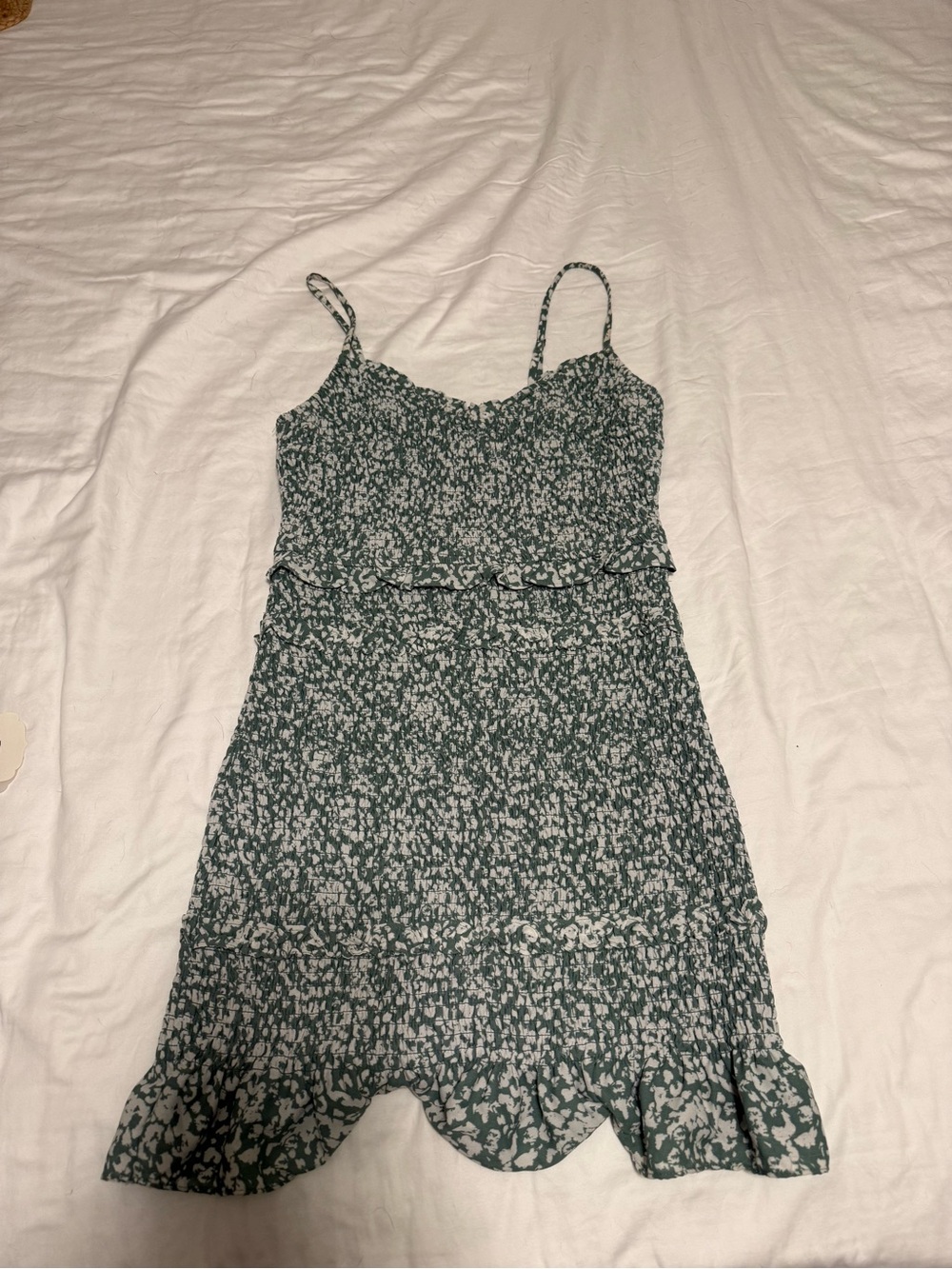 Abercrombie & Fitch Teal Green Floral Spaghetti-Strap Mini Dress